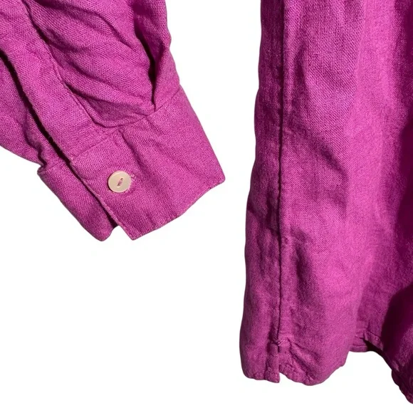 Naturals D&CO. | Wild Orchid Button Up Roll Tab Sleeves Linen Blend Top size L - Picture 8 of 15